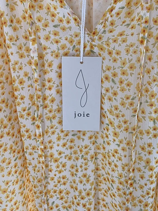 Joie Yellow Floral V-Neck Peasant Blouse Short Sleeve Womens Size Small - Picture 5 of 13